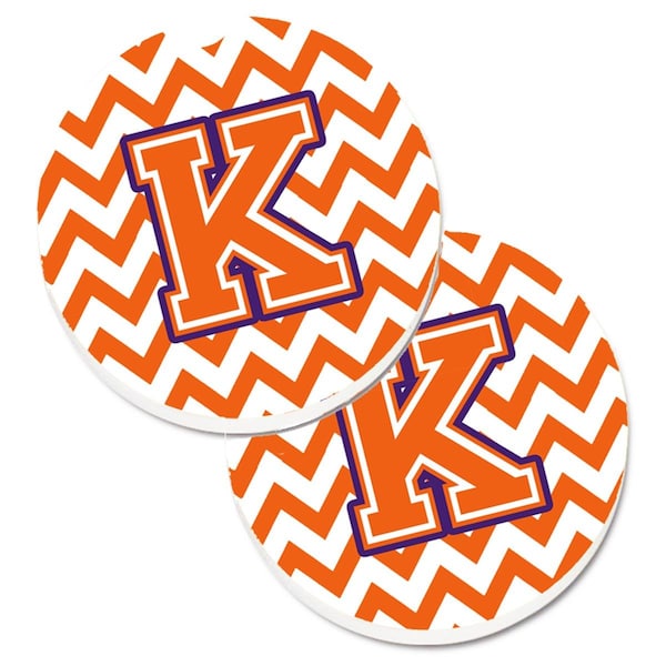 Carolines Treasures Letter K Chevron Orange and Regalia Cup Holder Car Coaster, PK2 CJ1062-KCARC - main